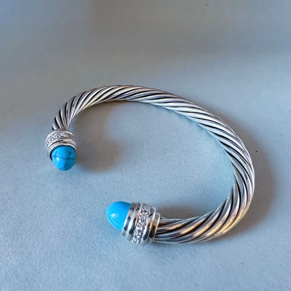 David Yurman Cable Classics Sterling Silver with Turquoise and Pave Diamonds - Picture 4 of 4